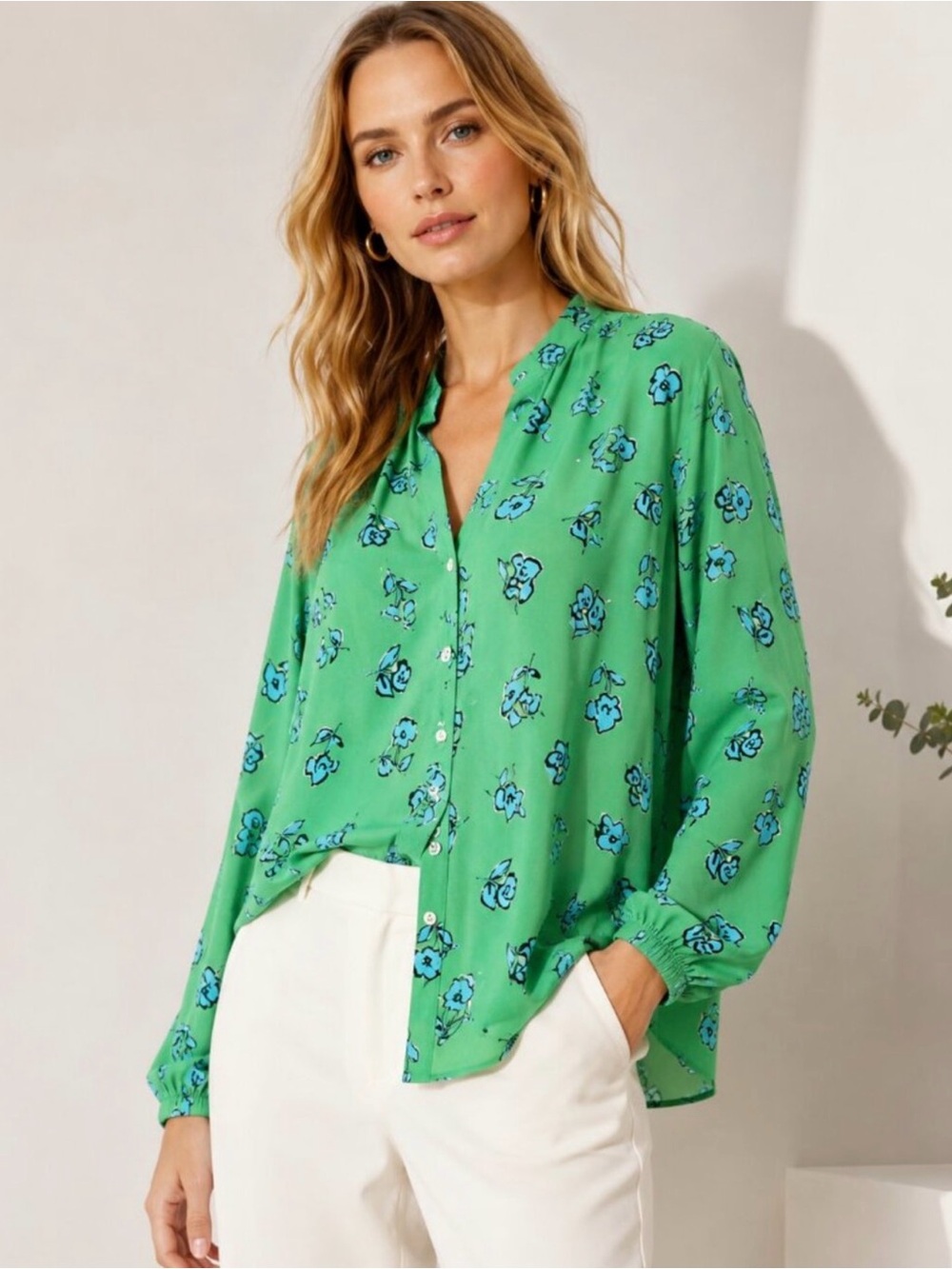 Cabi Go To Blouse Green Floral Size Small Style 5891